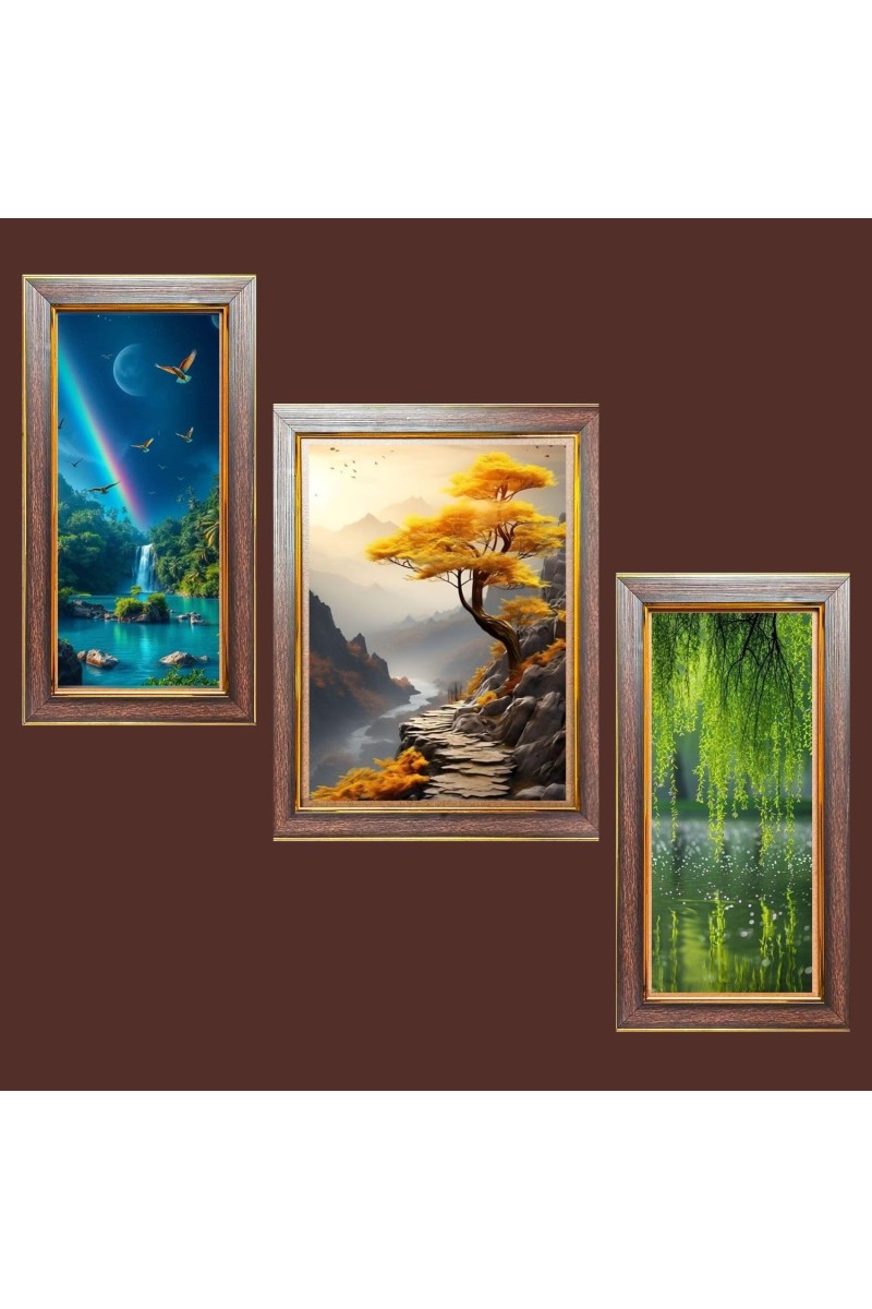 3-Pack Echoes of the Deep painting Photo Frames - 2 Pieces 6x13 Inch & 1 Piece 10x13 Inch - Rustic Wall Art for Home & Office Decor - Botanical Wall Hanging for Living Room, Bedroom, or Workspac