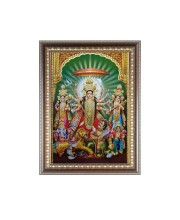 Mahishasuramardini Maa Durga Photo Frame - 10x14 Inches, Brown Wooden Frame for Home, Office & Temple Decoration