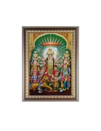 Mahishasuramardini Maa Durga Photo Frame - 16x20 Inches, Brown Wooden Frame for Home, Office & Temple Decoration