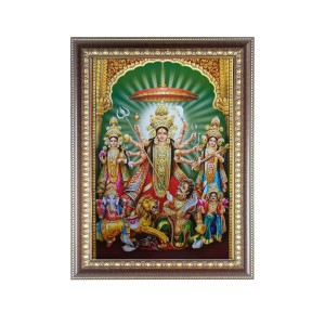 Mahishasuramardini Maa Durga Photo Frame - 16x20 Inches, Brown Wooden Frame for Home, Office & Temple Decoration