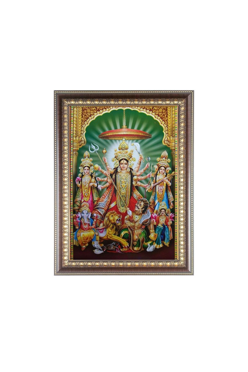 Mahishasuramardini Maa Durga Photo Frame - 12x16 Inches, Brown Wooden Frame for Home, Office & Temple Decoration