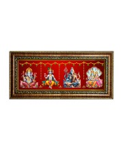 Hitech Sales Shree Ganesh Ji, Lord Krishna, Lord Shiva, Laxmi Narayan - Photos in One Religious Photo Frame (16.6 x 6.6 inches, Golden, Pvc Frame)
