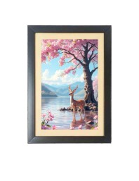 the beautiful deer Photo Frame Funny Animal and Bird Cartoon Art, Black color, 13x17 Inch