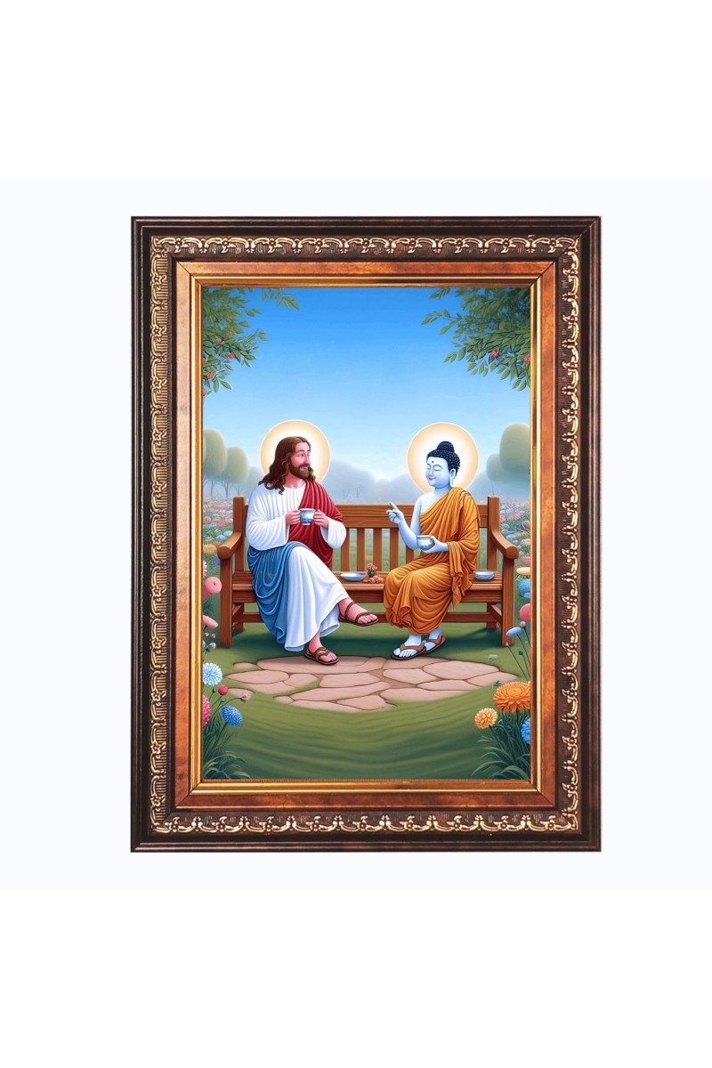 Lord Gautam Buddha and Lord Jesus Christ Color Photo 10x14 Inch - Vibrant Religious Wall Art for Home or Office Decor.