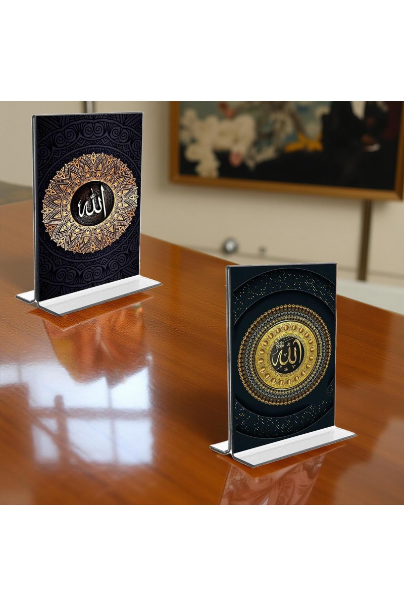 Islamic Allah Acrylic T-Style Photo Stand, Compact and Stylish Spiritual Display, easily change 2 photos (Pack of 1)