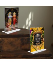 Sri Ram & Ram Lalla Acrylic T-Style Photo Stand - 11x13 Inches, Compact and Stylish Spiritual Display, easily change 2 photos (Pack of 1)