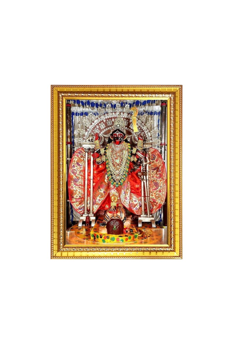 Dakshineswar Kali Devi Maa Photo Frame - 10x14 Inches, Brown Wooden Frame for Home, Office & Temple Decoration