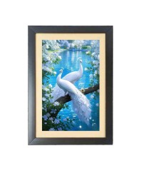 The two lovely white peacocks Photo Frame Funny Animal and Bird Cartoon Art, Black color, 15x19 Inch