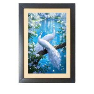 The two lovely white peacocks Photo Frame Funny Animal and Bird Cartoon Art, Black color, 15x19 Inch
