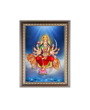 Maa Durga Photo Frame - 10x14 Inches, Brown Wooden Frame for Home, Office & Temple Decoration
