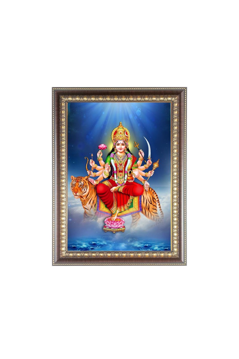 Maa Durga Photo Frame - 18x22 Inches, Brown Wooden Frame for Home, Office & Temple Decoration