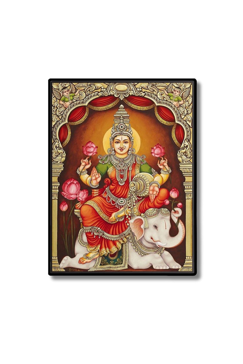 Gajalakshmi Laminated Photo - 11x13 Inches, Divine Blessings for Home & Office and Temple Decoration