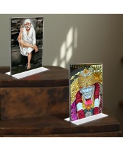 Sai Baba Acrylic T-Style Photo Stand - 7x9 Inches, Compact and Stylish Spiritual Display, easily change 2 photos (Pack of 1)