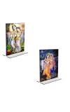 Car Desk/Table Top Sri Radha Sri Krishna Acrylic T-Style Photo Stand - 2.5x3.5 Inches, Compact and Stylish Spiritual Display, easily change 2 photos (Pack of 1)