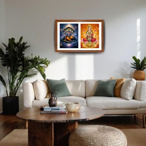 Lord vishnu and goddes lakshmi Photo Frame - 15x19Inches - Spiritual Artwork for Home Decor, Puja Room and Office Decoration