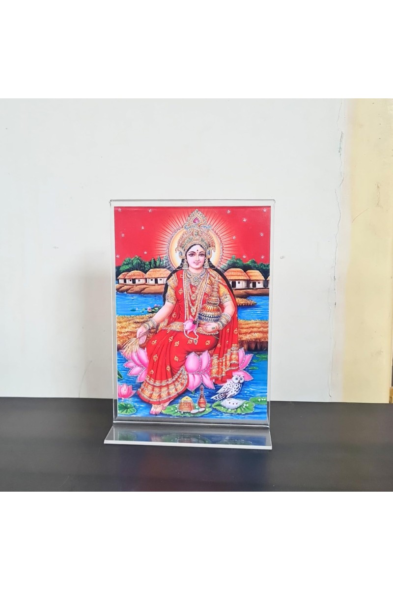HiTechMart Goddess Lakshmi Mata Acrylic Photo Frame, Hindu God Idol Picture for Home, Office and Mandir, Decorative Frame for Pooja and Gifting