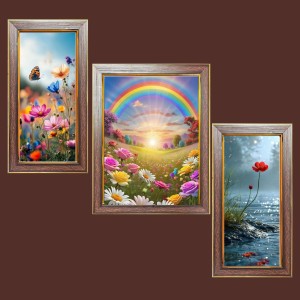 3-Pack Elegant Rainbow view Photo Frames - 2 Pieces 10x17 Inch & 1 Piece 14x17 Inch - Rustic Wall Art for Home & Office Decor - Botanical Wall Hanging for Living Room, Bedroom, or Workspace