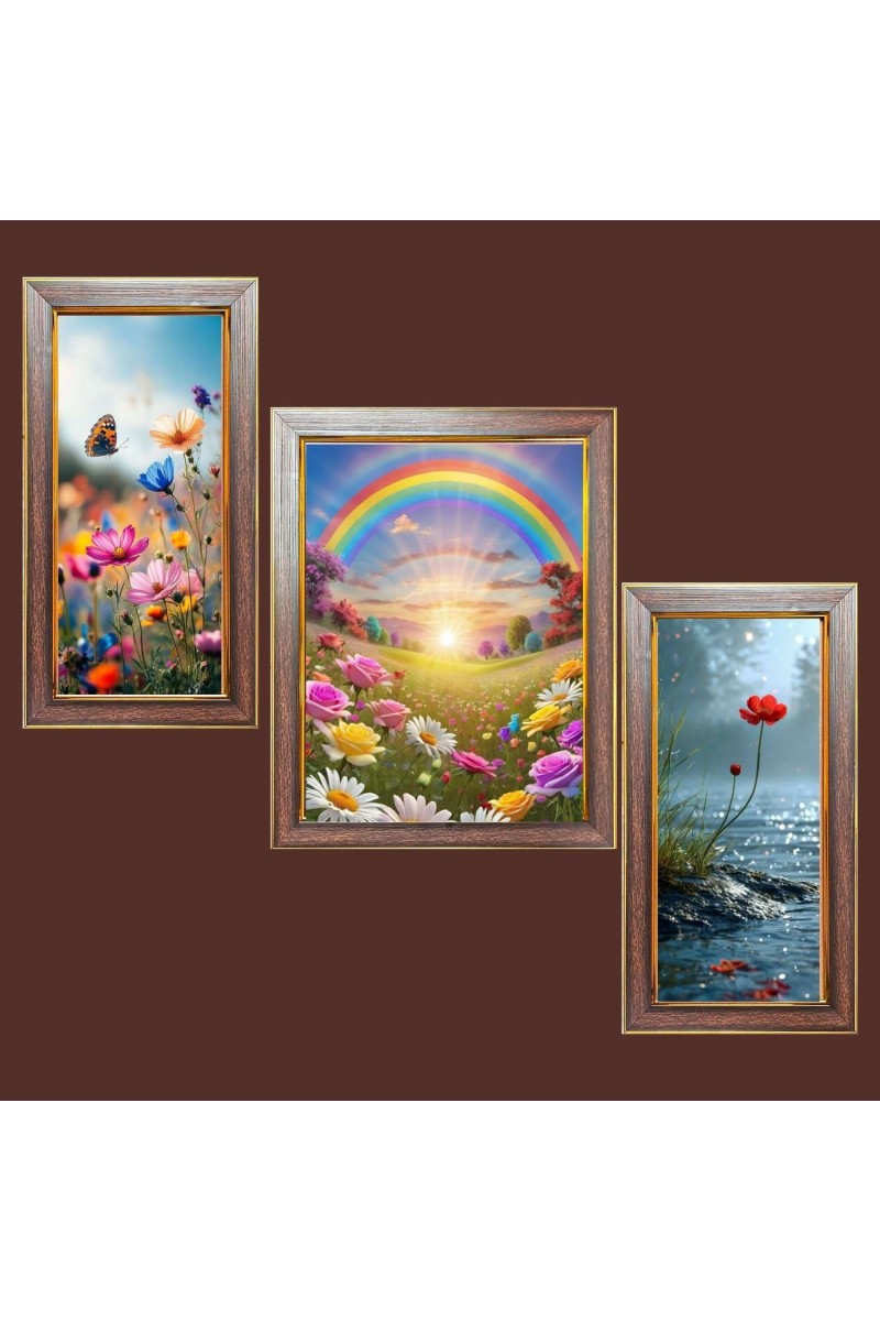 3-Pack Elegant Rainbow view Photo Frames - 2 Pieces 8x15 Inch & 1 Piece 12x15 Inch - Rustic Wall Art for Home & Office Decor - Botanical Wall Hanging for Living Room, Bedroom, or Workspace