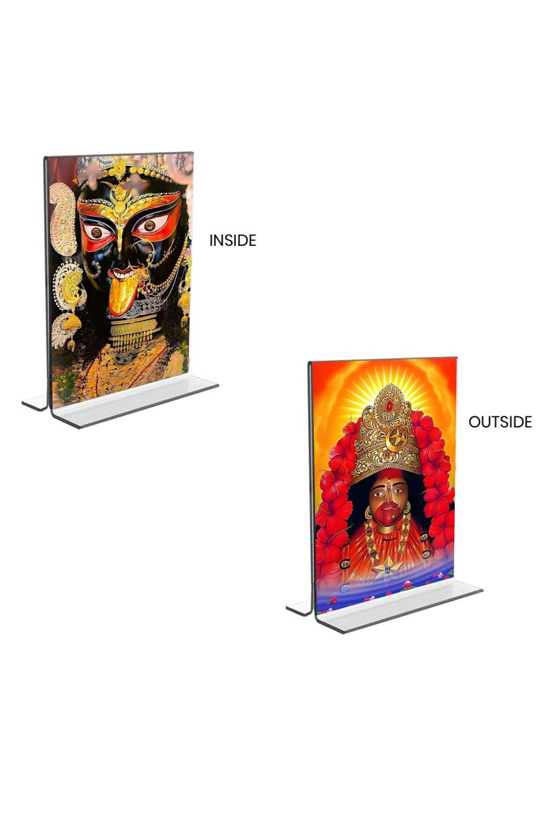 Car Desk/Table Top Maa Kali Acrylic T-Style Photo Stand - 2.5x3.5 Inches, Compact and Stylish Spiritual Display, easily change 2 photos (Pack of 1)
