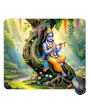 Customized Lord Krishna Picture Sublimation Mouse Pad | 8 X 7.5 Inch | Smooth Cloth Surface | Non-Slip Rubber Base | Personalized Mousepad for Laptop & Desktop (F17131)