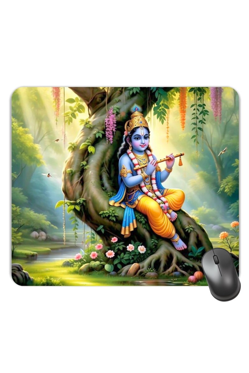 Customized Lord Krishna Picture Sublimation Mouse Pad | 8 X 7.5 Inch | Smooth Cloth Surface | Non-Slip Rubber Base | Personalized Mousepad for Laptop & Desktop (F17131)