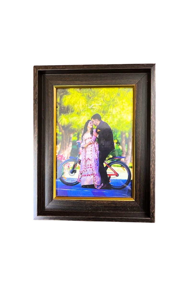 Classic Dark Brown Photo Frame with Golden Inner Border for Home & Office Décor | Wall Mount & Tabletop Display | Premium Synthetic Wood Finish Picture Frame (Dark Brown, 9.3x7.3)