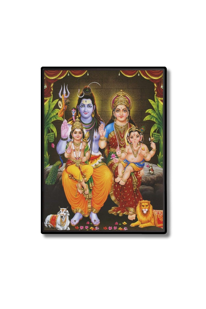 Shiva Family Laminated Photo - 7x9 Inches, Divine Blessings for Home & Office and Temple Decoration