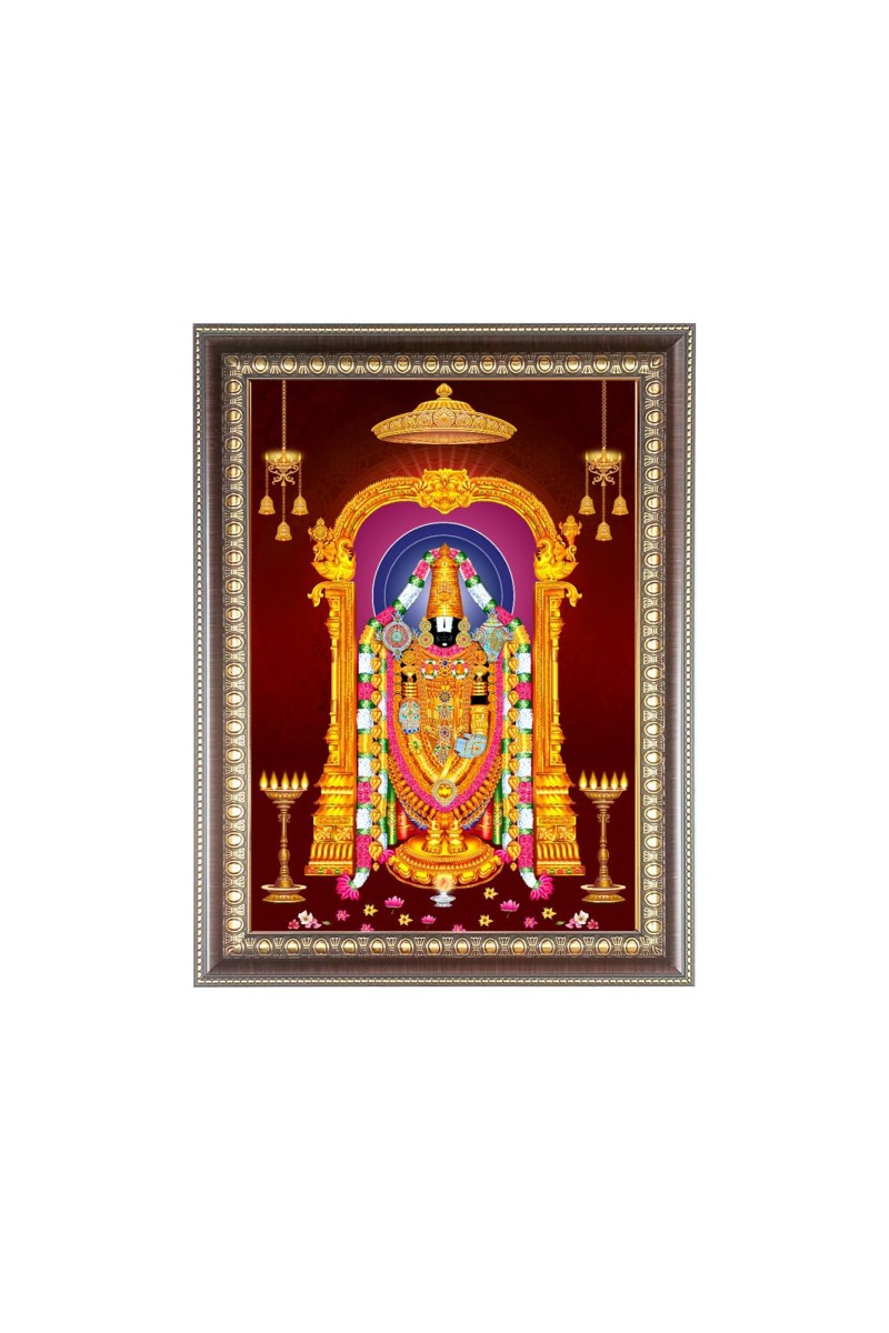 Lord Tirupati Balaji Venkateswara Photo Frame - 14x18 Inches, Brown Wooden Frame for Home, Office & Temple Decoration