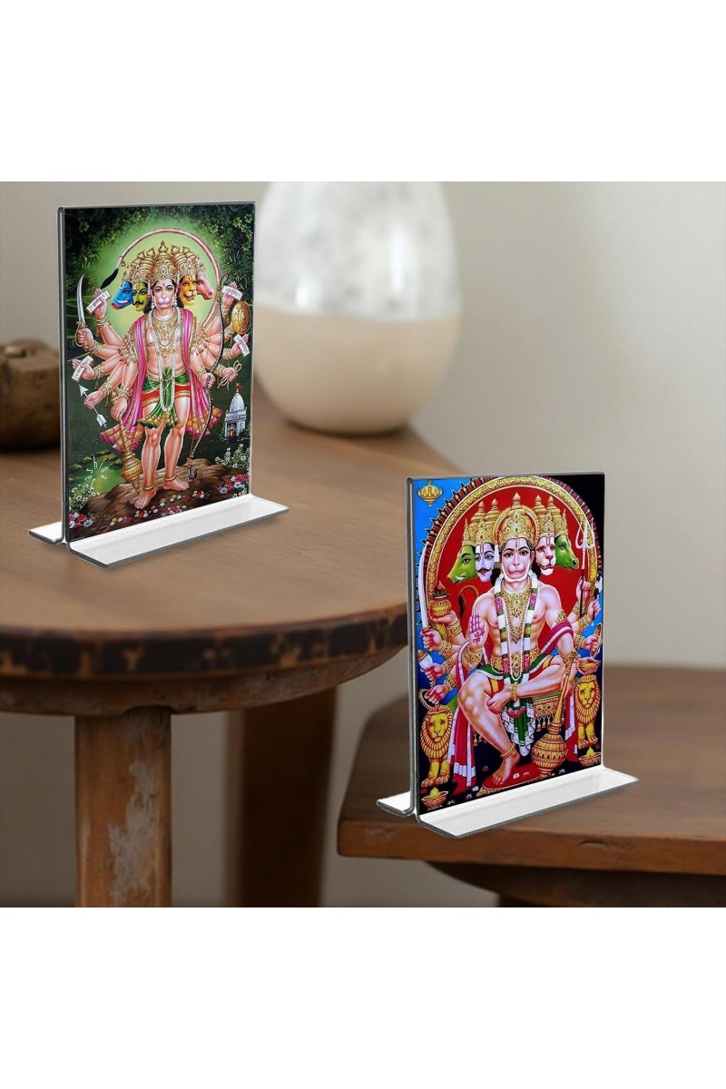 Panchmukhi Hanuman Acrylic T-Style Photo Stand, Compact and Stylish Spiritual Display, easily change 2 photos (Pack of 1)