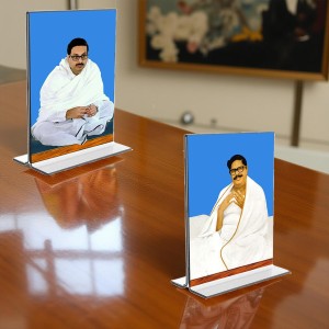 Car Desk/Table Top Sri Sri Thakur Anukul Chandra Thakur & Sri Baroda Acrylic T-Style Photo Stand - 2.5x3.5 Inches, Compact and Stylish Spiritual Display, easily change 2 photos (Pack of 1)