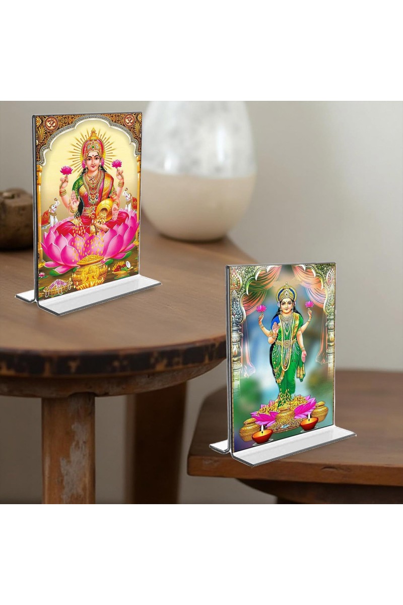 Debi Lakshmi Acrylic T-Style Photo Stand, Compact and Stylish Spiritual Display, easily change 2 photos (Pack of 1)