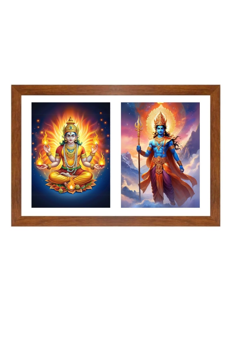Agni deva and indra Photo Frame - 17x21Inches - Spiritual Artwork for Home Decor, Puja Room and Office Decoration