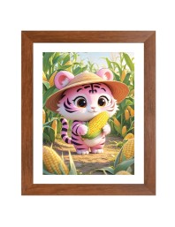 AI Funny Cute Baby Tiger Art Picture for Kids - 16x20 inches, Brown Color - Perfect Wall Decor for Children's Room