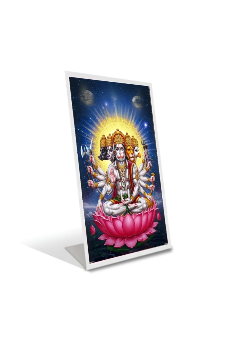 Car Desk/Table Top Panchmukhi Hanuman Acrylic L-Style Photo Stand - 2.5x3.5 Inches, Compact And Stylish Spiritual Display (F6673)