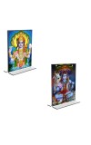 Car Desk/Table Top Lord Narayan & Lord Shiva Acrylic T-Style Photo Stand - 2.5x3.5 Inches, Compact and Stylish Spiritual Display, easily change 2 photos (Pack of 1)