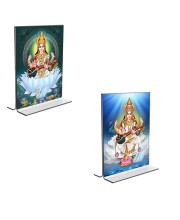 Car Desk/Table Top Maa Saraswati Acrylic T-Style Photo Stand - 2.5x3.5 Inches, Compact and Stylish Spiritual Display, easily change 2 photos (Pack of 1)