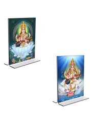 Car Desk/Table Top Maa Saraswati Acrylic T-Style Photo Stand - 2.5x3.5 Inches, Compact and Stylish Spiritual Display, easily change 2 photos (Pack of 1)