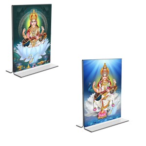 Car Desk/Table Top Maa Saraswati Acrylic T-Style Photo Stand - 2.5x3.5 Inches, Compact and Stylish Spiritual Display, easily change 2 photos (Pack of 1) Car Desk/Table Top Maa Saraswati Acrylic T-Style Photo Stand - 2.5x3.5 Inches, Compact and Stylish Spiritual Display, easily change 2 photos (Pack of 1)