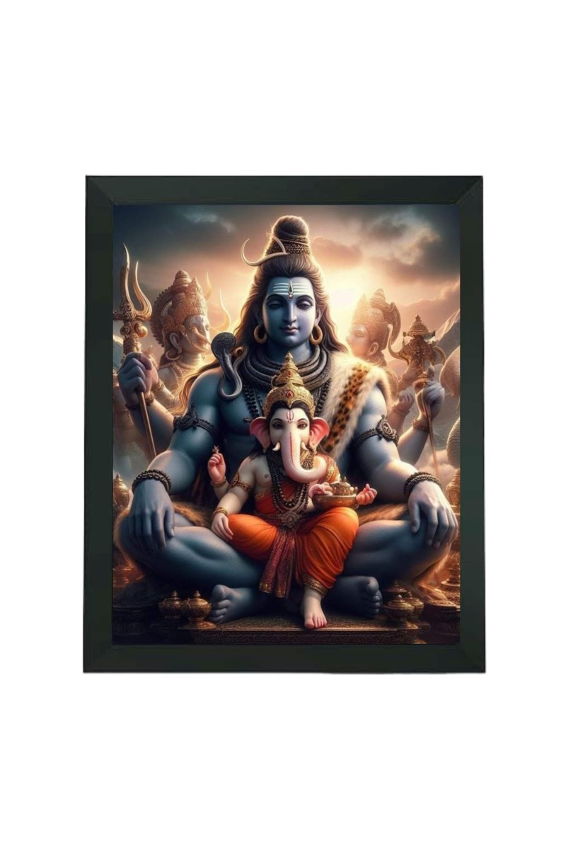 Hitech Sales Lord Shiva and Ganesh Ji Polystyrene Photo Frame for Pooja Room, Temple Decor, Home Decoration and Gifting (Wall and Tabletop, Rectangular, Printed Photo, 7.12 x 9.12 inches Frame, Black)