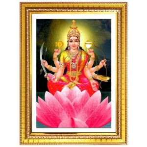 Dhaairya lakshmi Photo Frame - 10x14 Inches, Brown Wooden Frame for Home, Office & Temple Decoration