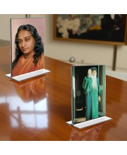 Paramahansa Yogananda & Osho Acrylic T-Style Photo Stand - 5x7 Inches, Compact and Stylish Spiritual Display, easily change 2 photos (Pack of 1)
