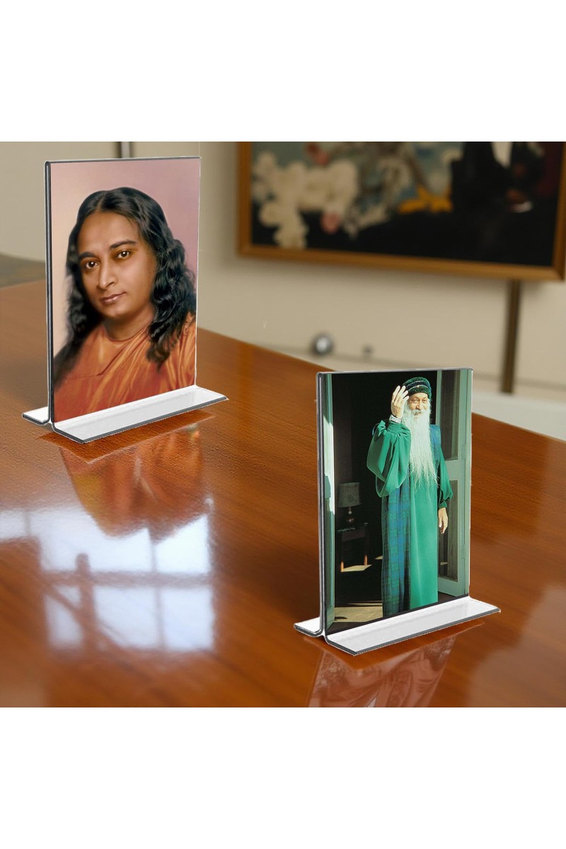Paramahansa Yogananda & Osho Acrylic T-Style Photo Stand - 11x13 Inches, Compact and Stylish Spiritual Display, easily change 2 photos (Pack of 1)
