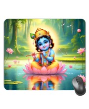 Customized Lord Krishna Picture Sublimation Mouse Pad | 8 X 7.5 Inch | Smooth Cloth Surface | Non-Slip Rubber Base | Personalized Mousepad for Laptop & Desktop (F17121)