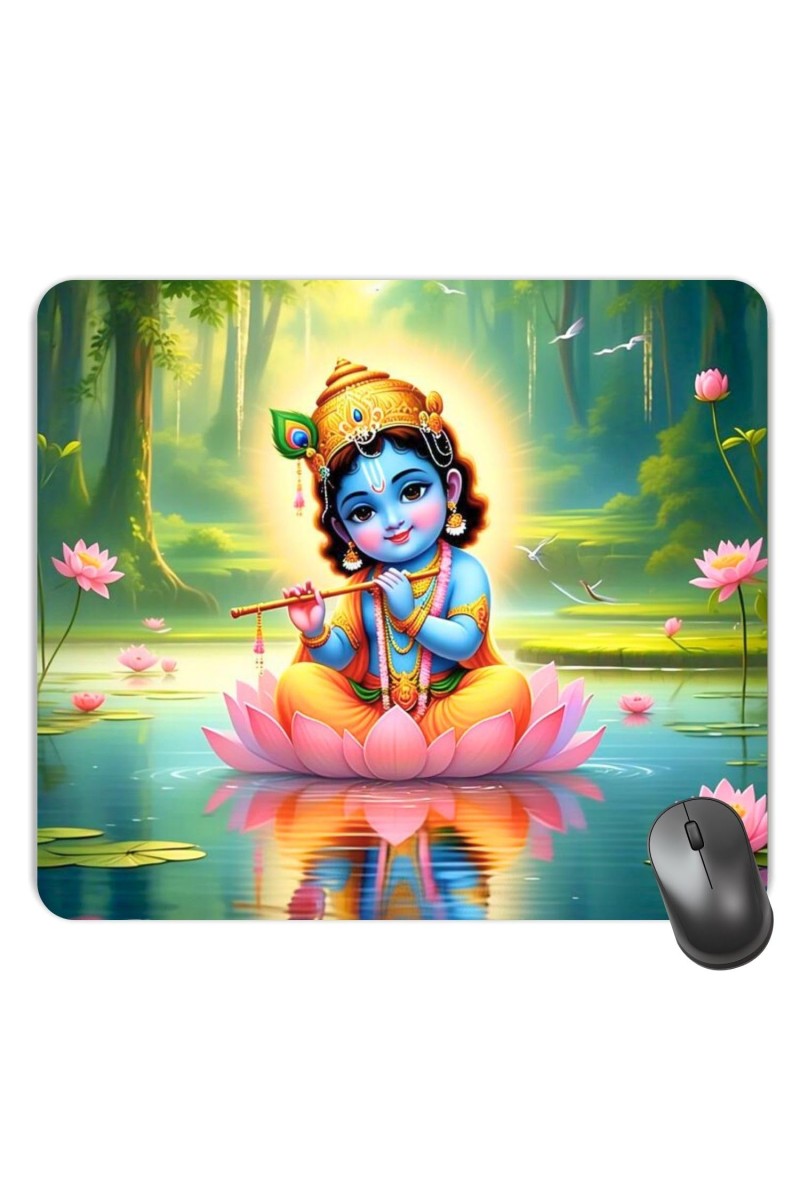 Customized Lord Krishna Picture Sublimation Mouse Pad | 8 X 7.5 Inch | Smooth Cloth Surface | Non-Slip Rubber Base | Personalized Mousepad for Laptop & Desktop (F17121)