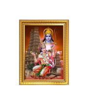 Lord Rama With Lord Hanuman ji Photo Frame - 10x14 Inches, Brown Wooden Frame for Home, Office & Temple Decoration