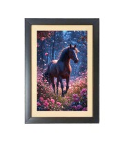 The majestic wild horse walked gracefully through the meadow Black Photo Frame Funny Animal and Bird Cartoon Art