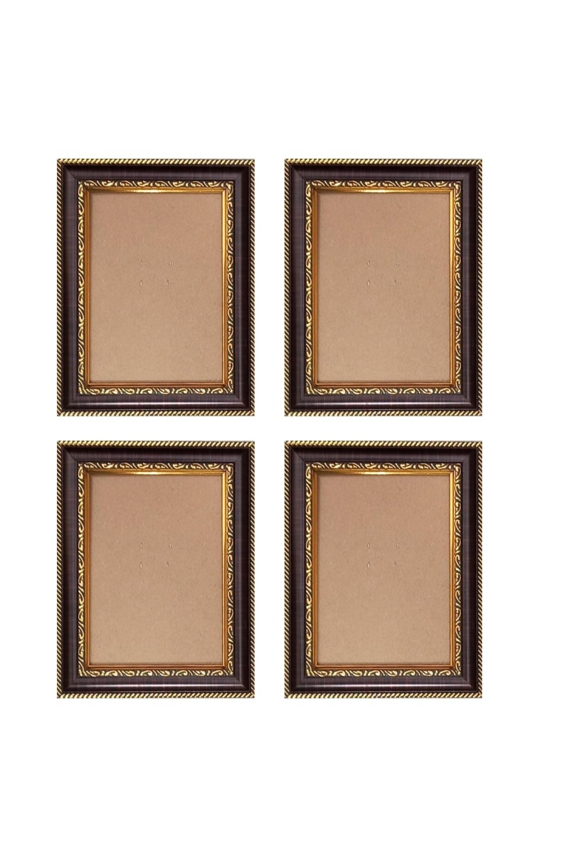 set of 4 Classic Brown & Golden Photo Frames | Wall & Tabletop Decorative Picture Frames for Home, Office, Gallery | Ideal for Art, Photos & Gifts