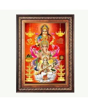 Shri Ganesh Laxmi Saraswati Color Photo 10x14 Inch - Vibrant Religious Wall Art for Home or Office Decor.