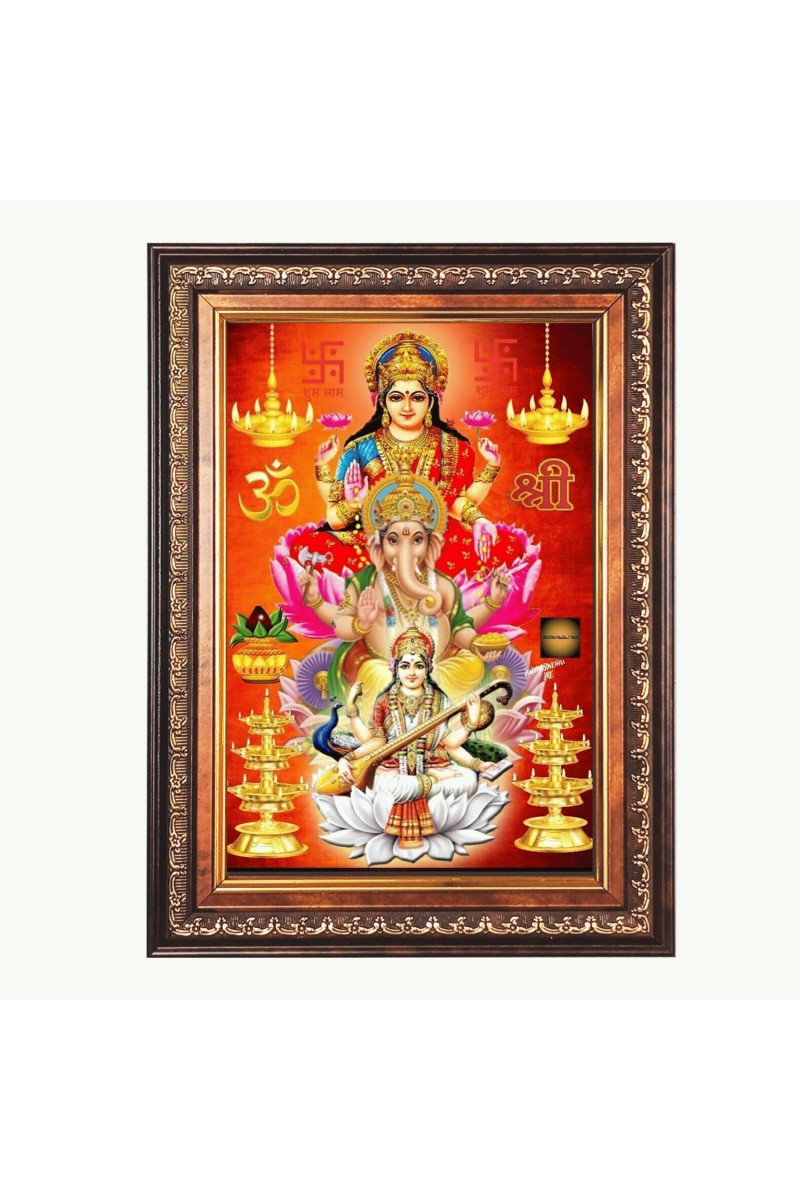 Shri Ganesh Laxmi Saraswati Color Photo 12x16 Inch - Vibrant Religious Wall Art for Home or Office Decor.