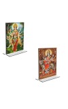 Car Desk/Table Top Maa Durga Acrylic T-Style Photo Stand - 2.5x3.5 Inches, Compact and Stylish Spiritual Display, easily change 2 photos (Pack of 1)